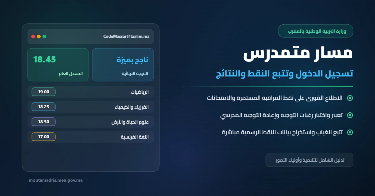 مسار متمدرس: تسجيل الدخول وتتبع نقط ونتائج التلميذ